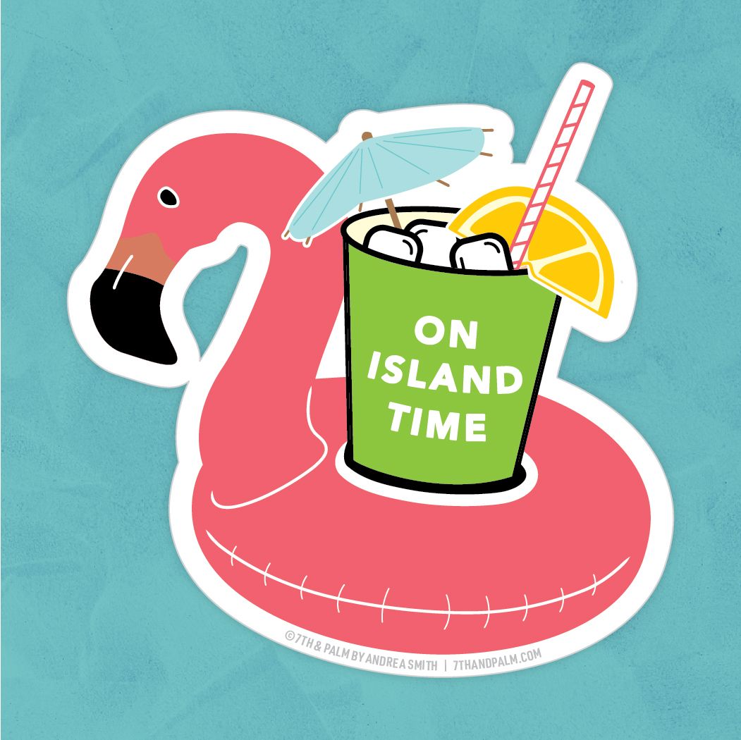 On Island Time Pink Flamingo Float Sticker