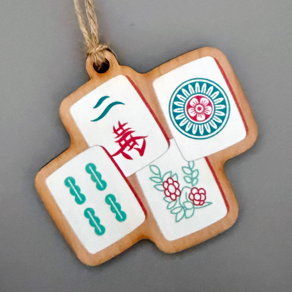 Mahjong Tiles Wood Ornament with Gift Box