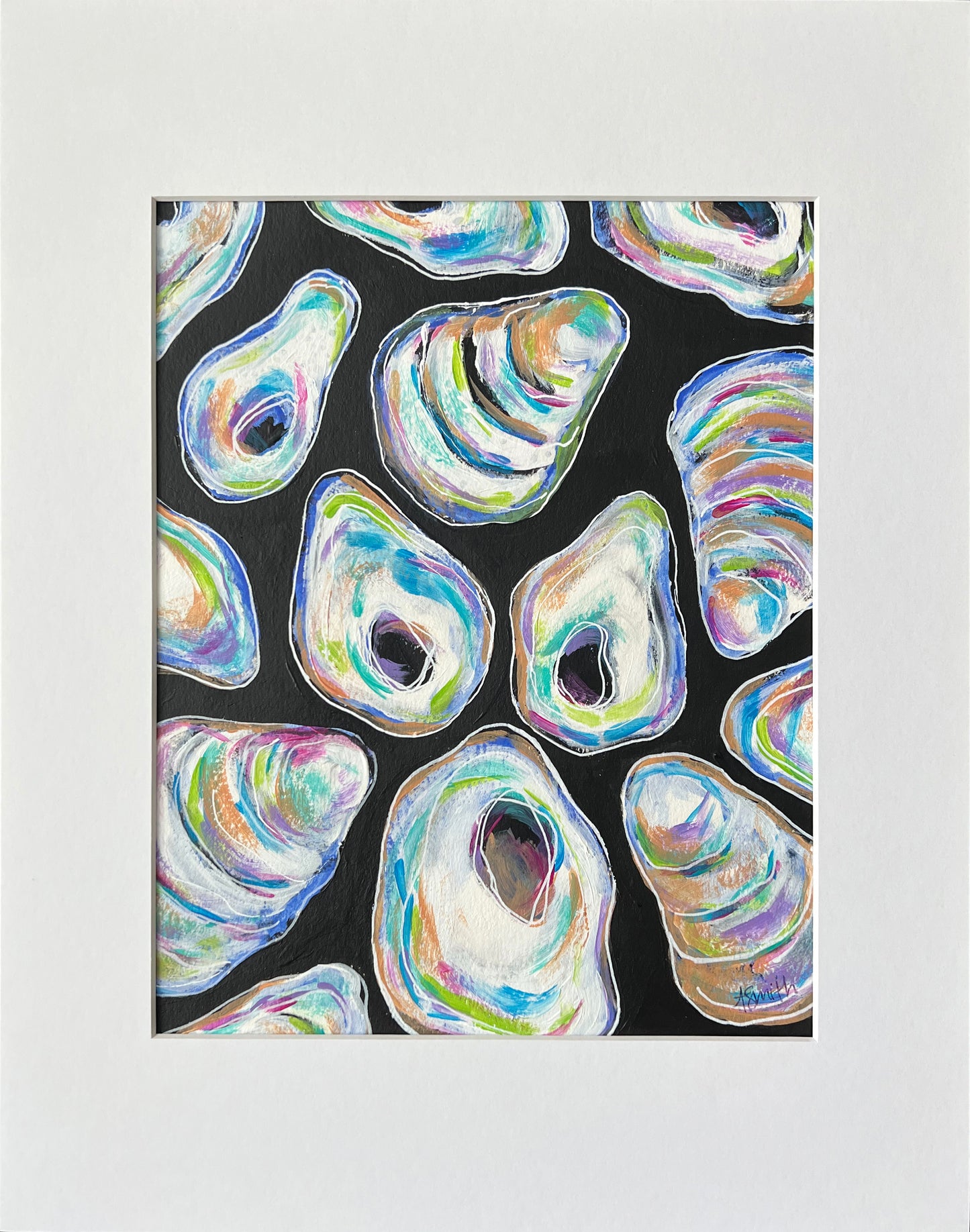 "Oyster Dance II" Matted Abstract Acrylic Painting, 8x10"