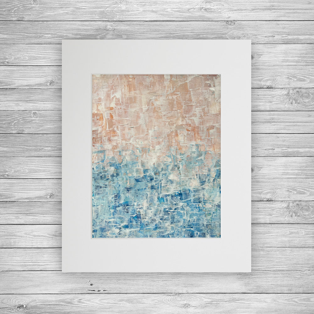 "Sunrise on the Beach" Matted Abstract Acrylic Painting, 8x10"