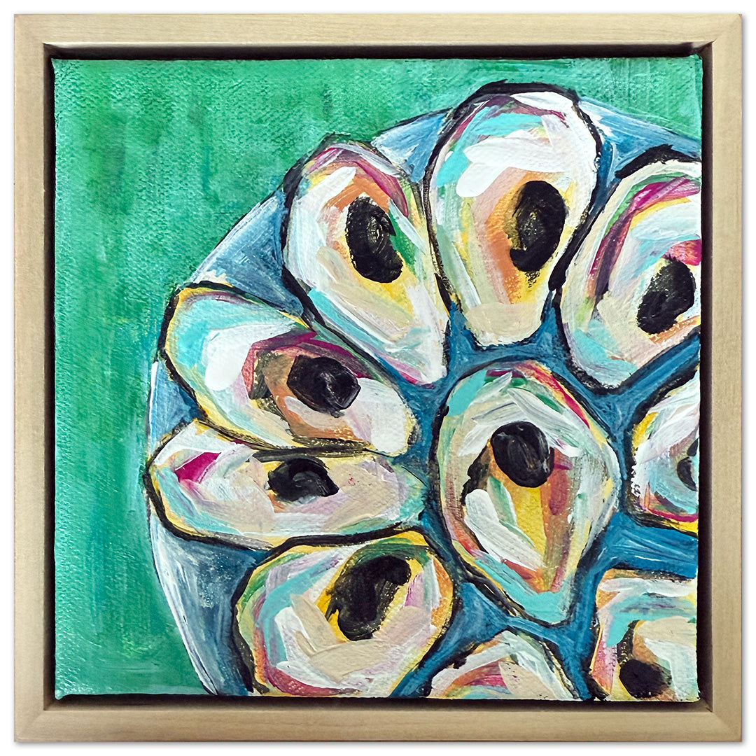 Plated Oysters Acrylic Painting, 6x6"