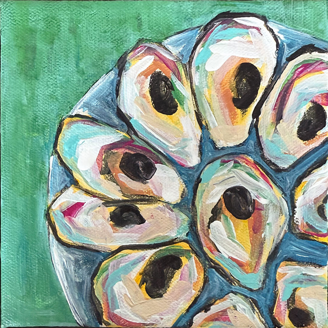 Plated Oysters Acrylic Painting, 6x6"