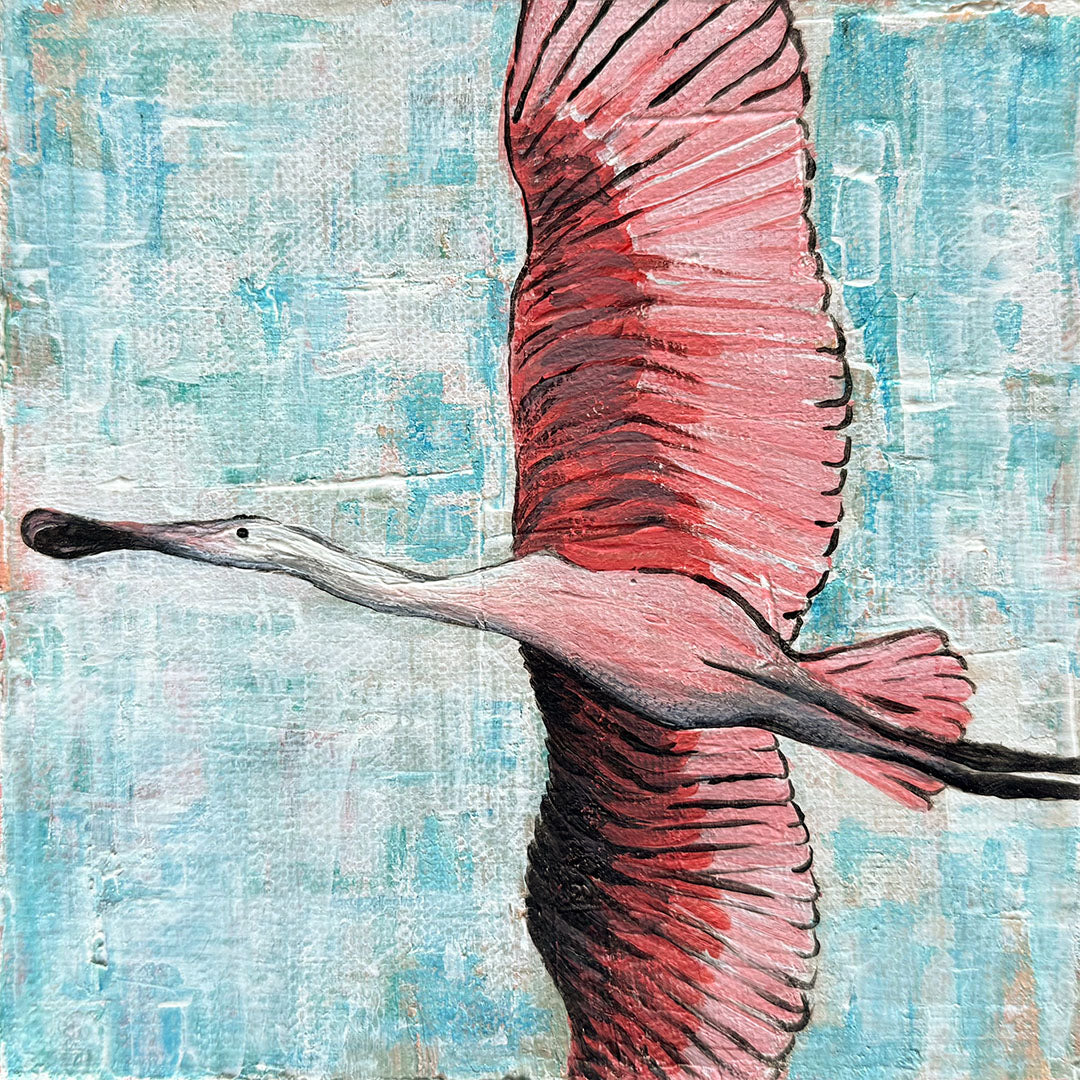 Roseate Spoonbill Acrylic Painting, 6x6"