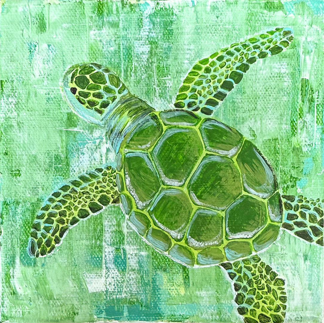 "Emily" Sea Turtle Acrylic Painting, 6x6"