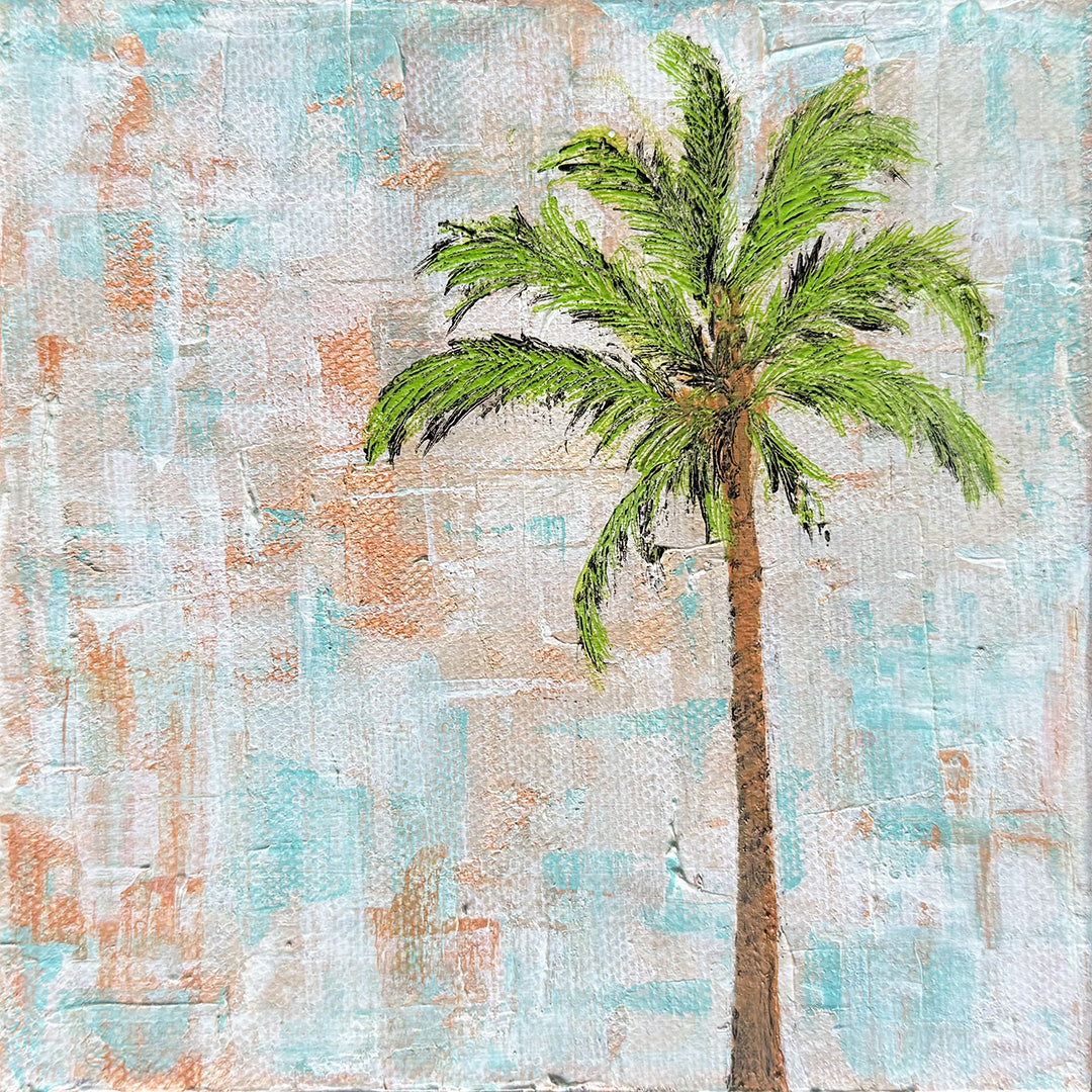 Sunrise Palm Acrylic Painting, 6x6"