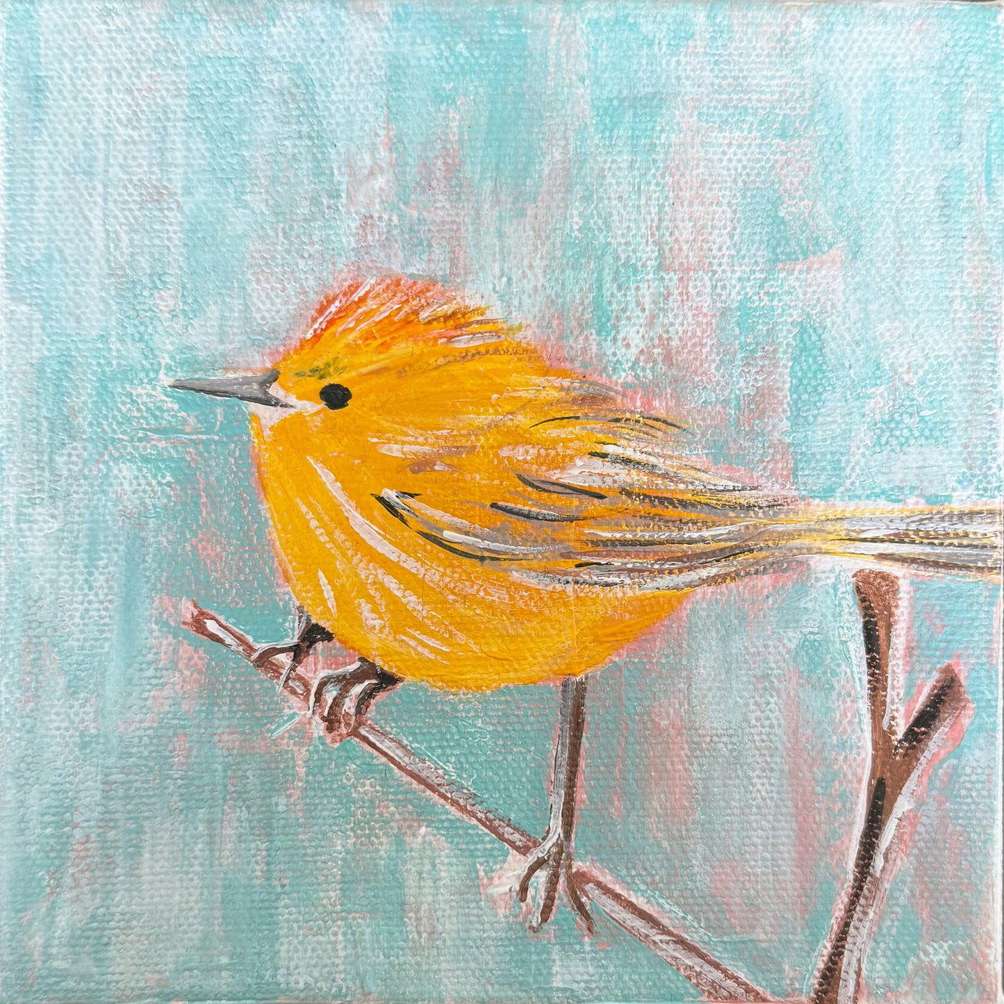 Yellow Warbler Acrylic Painting, 6x6"