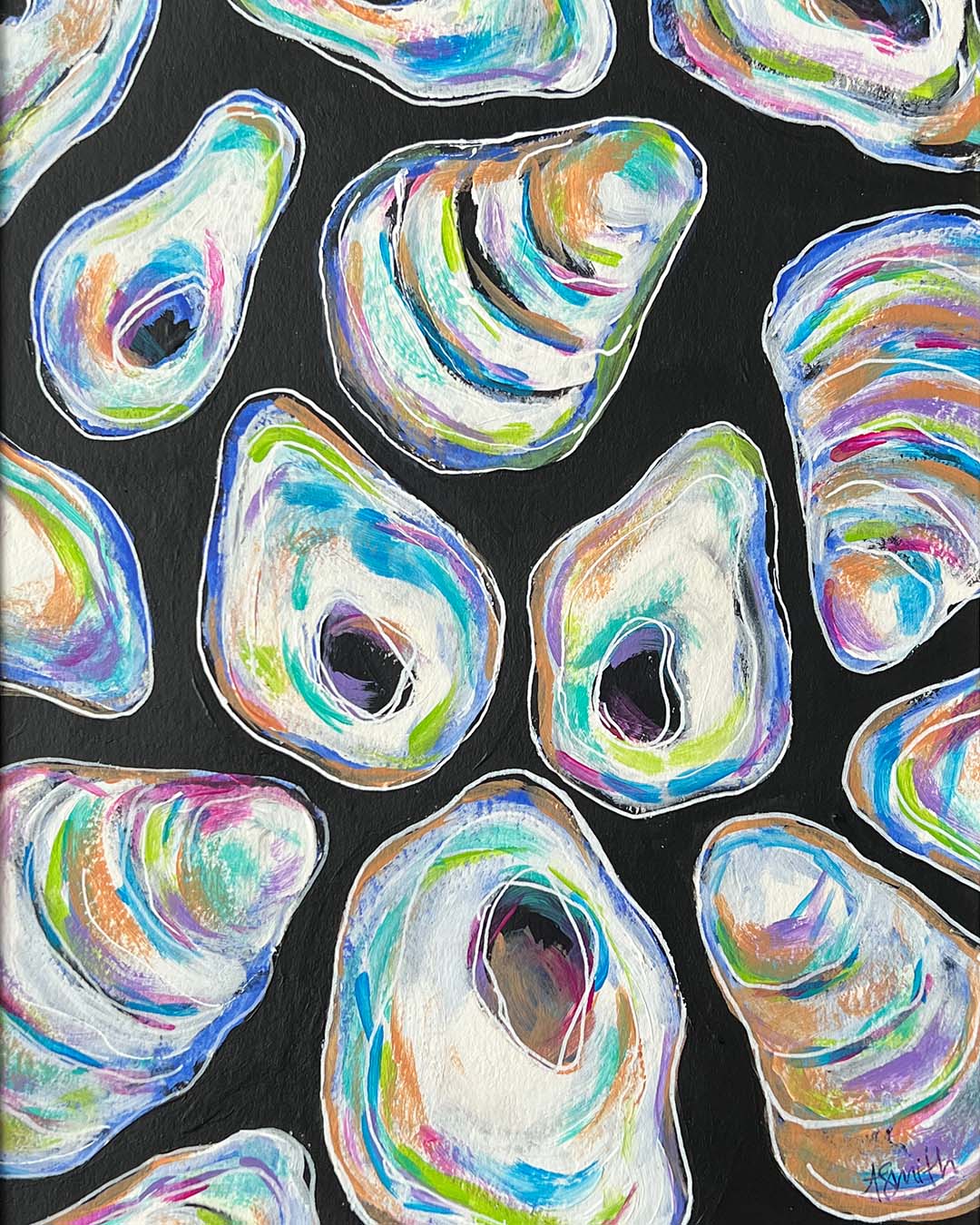 "Oyster Dance" Matted Abstract Acrylic Painting, 8x10"