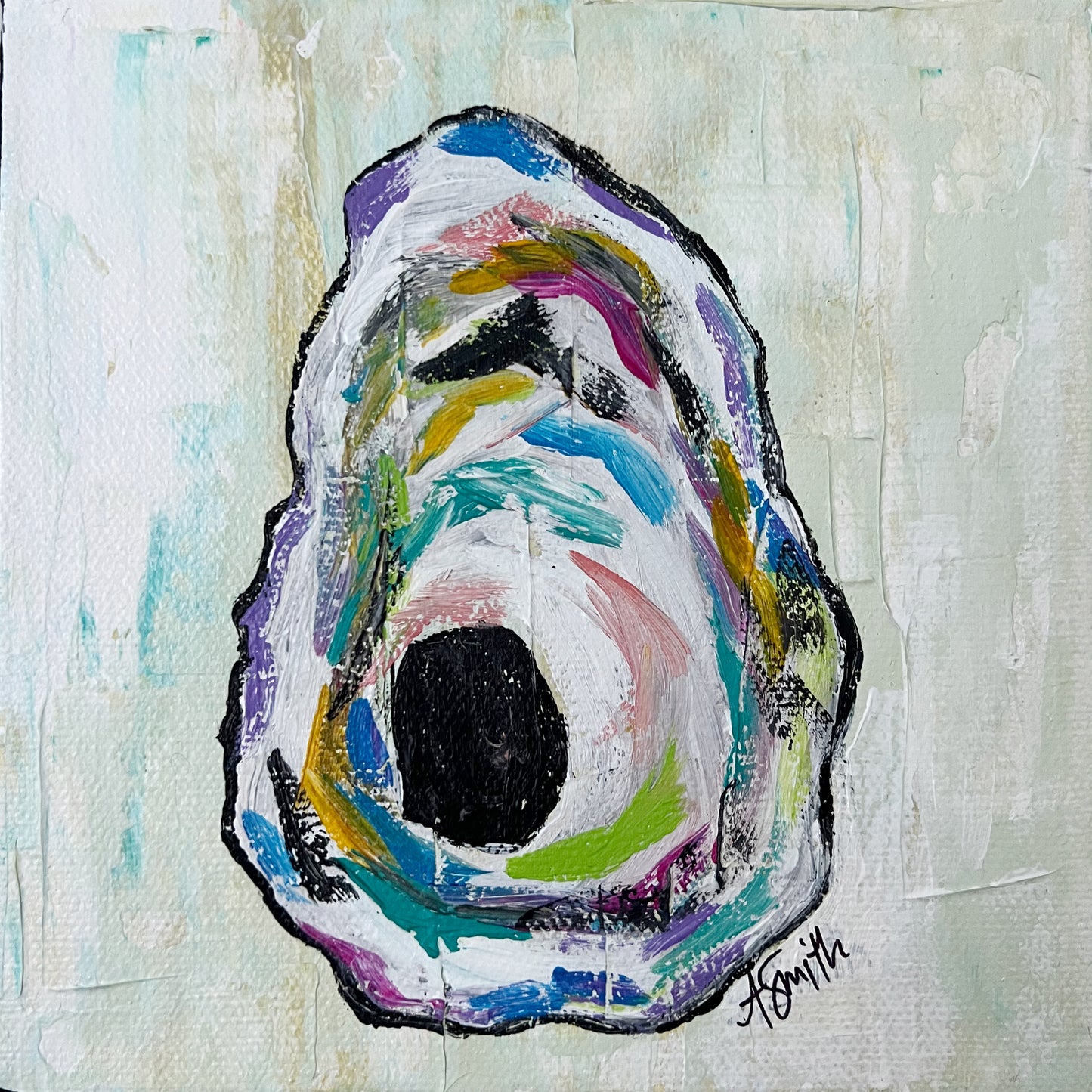"Octavia" Oyster Shell Acrylic Painting, 6x6"