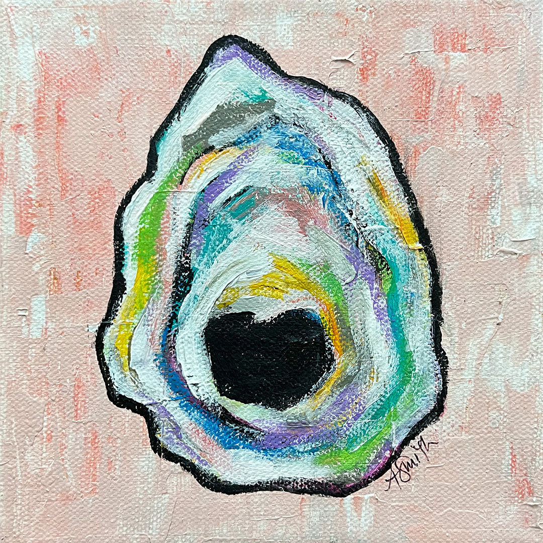 "Tallulah" Oyster Shell Acrylic Painting, 6x6"