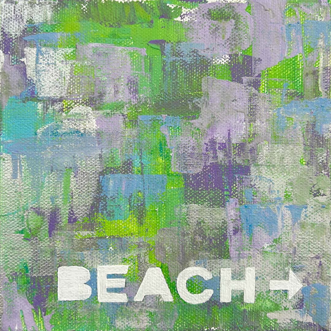 "To The Beach" Acrylic Painting, 6x6"