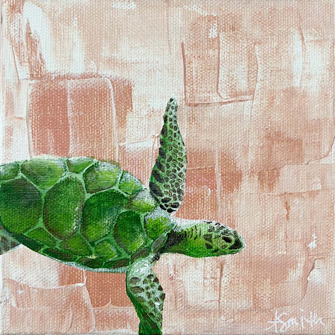 "Agatha" Sea Turtle Acrylic Painting, 6x6"