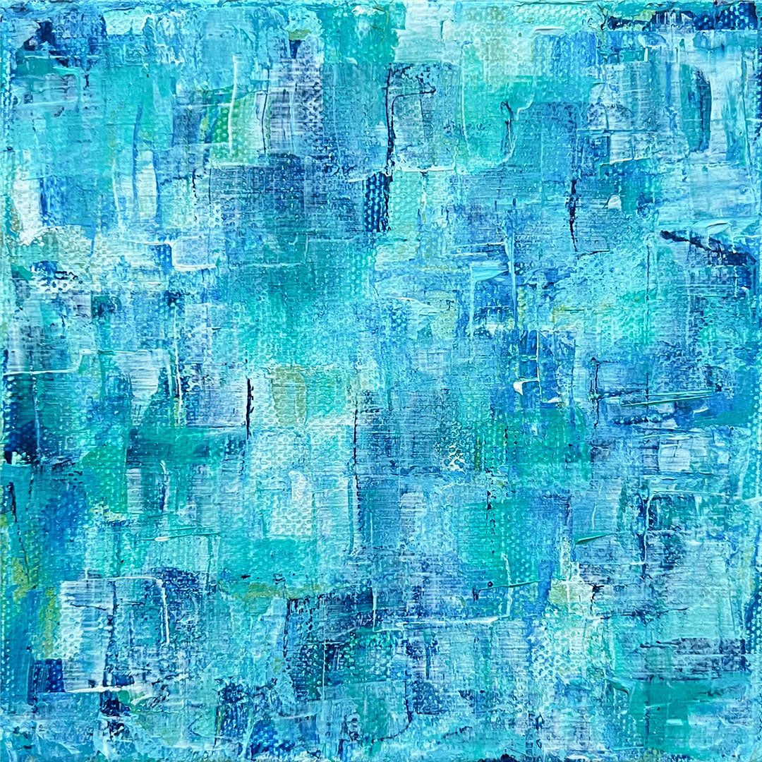 Azure Abstract Acrylic Painting, 6x6"