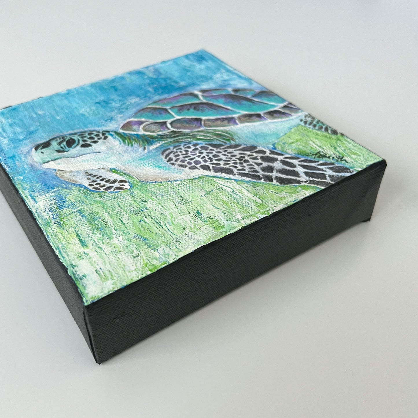 "Ernest" Sea Turtle Acrylic Painting, 6x6"