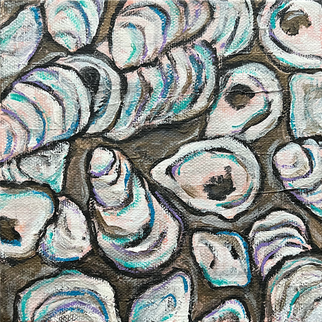 "On the Half Shell" Oyster Shell Acrylic Painting, 6x6"