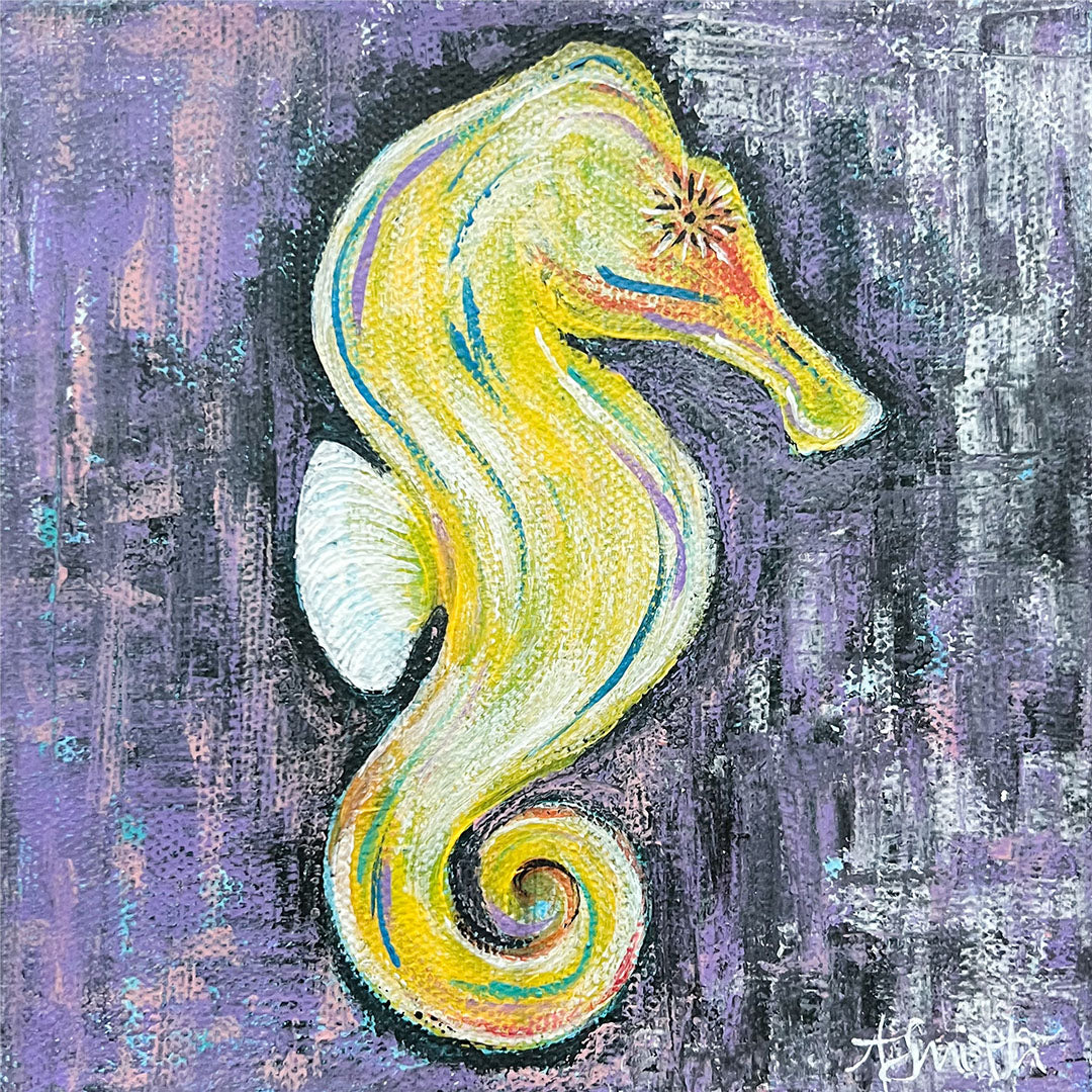 Seahorse Acrylic Painting, 6x6"