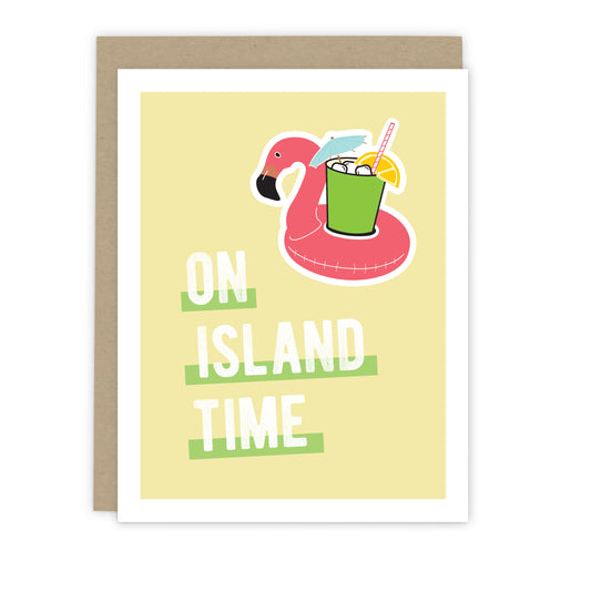 On Island Time Pink Flamingo Card