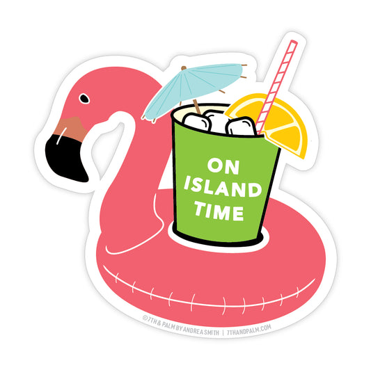 On Island Time Pink Flamingo Float Sticker