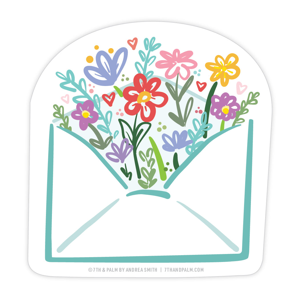 Flower Sticker, Floral Vinyl Sticker, Flowers in Envelope Sticker