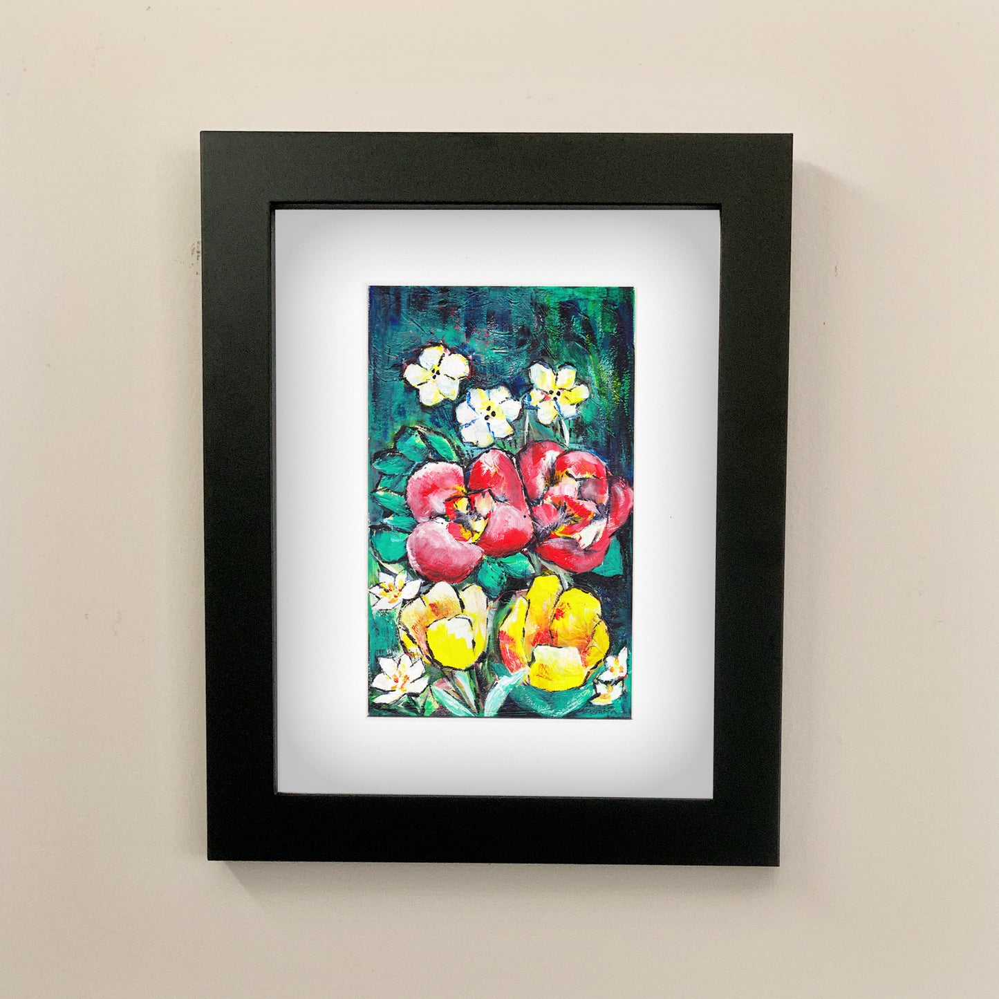 Daffodils, Begonias & Tulips, 5x8" Acrylic Painting - Original Art by Andrea Smith