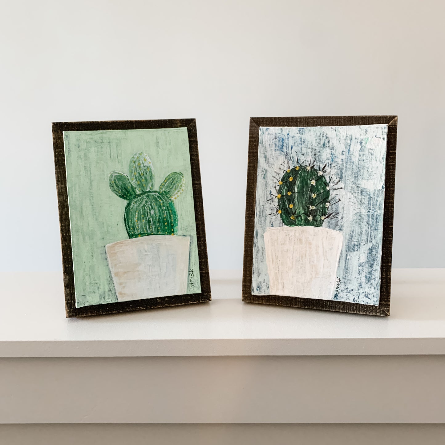 Cactus Duo Acrylic Paintings, 5x7"