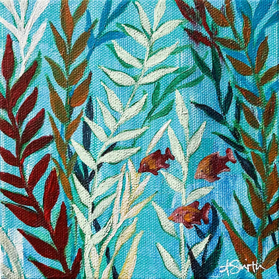 Reef Acrylic Painting, 6x6"