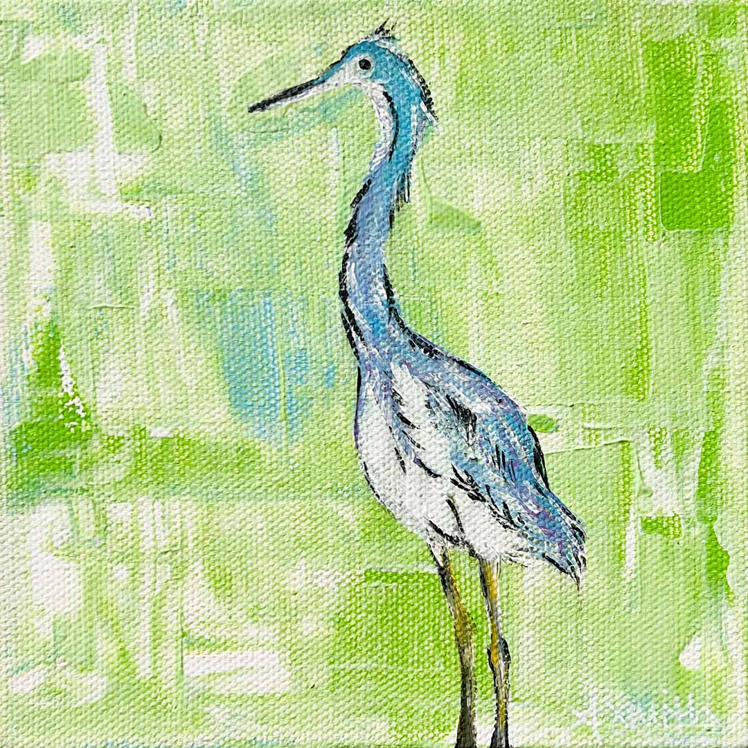 Tricolored Heron Acrylic Painting, 6x6"