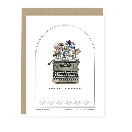 Vintage Typewriter Wildflowers Birthday Card