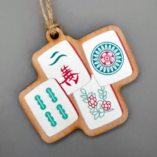 Mahjong Tiles Wood Ornament with Gift Box