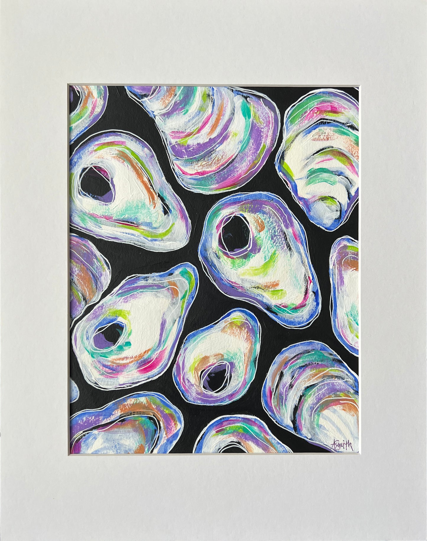 "Oyster Dance I" Matted Abstract Acrylic Painting, 8x10"