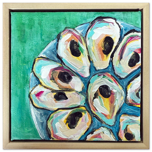 Plated Oysters Acrylic Painting, 6x6"