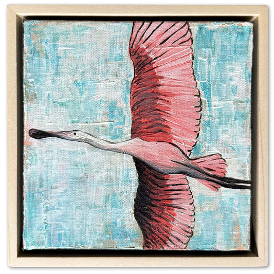 Roseate Spoonbill Acrylic Painting, 6x6"