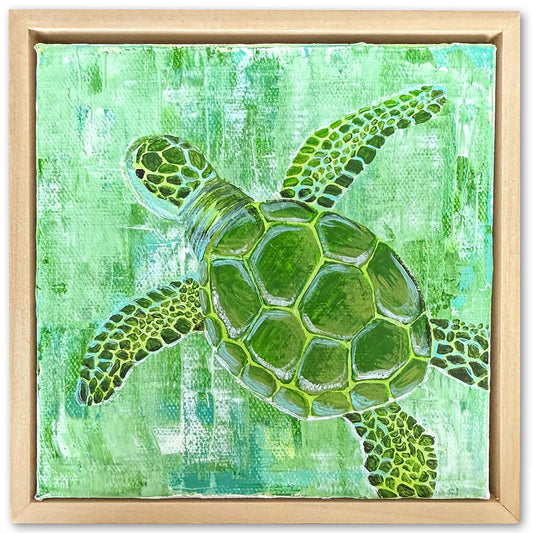 "Emily" Sea Turtle Acrylic Painting, 6x6"