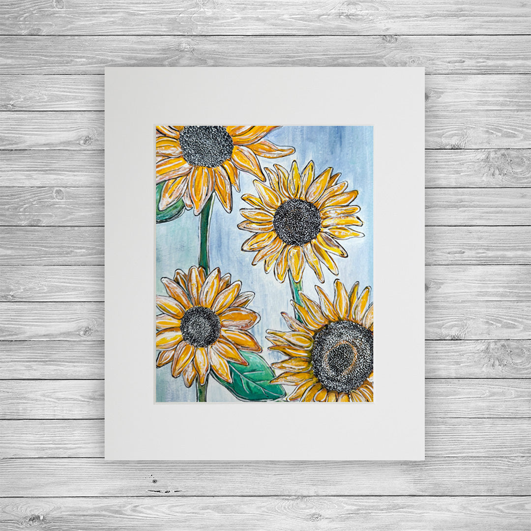 "Sunflowers" Matted Abstract Acrylic Painting, 8x10"