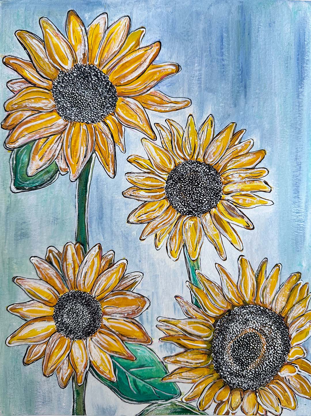"Sunflowers" Matted Abstract Acrylic Painting, 8x10"
