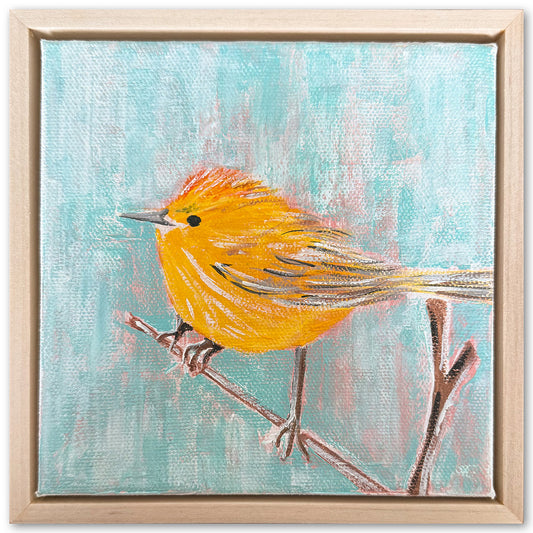 Yellow Warbler Acrylic Painting, 6x6"