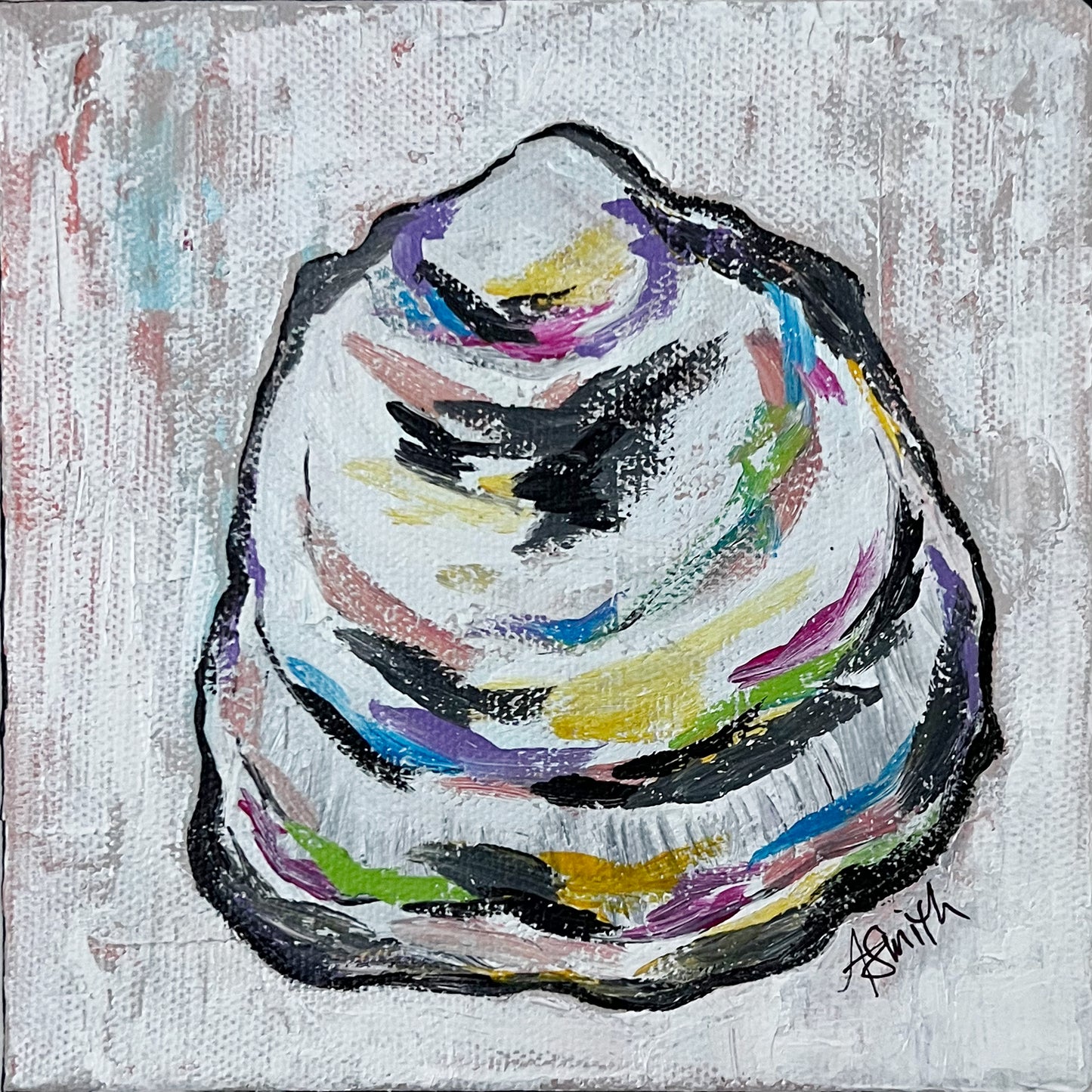"Elora" Oyster Shell Acrylic Painting, 6x6"