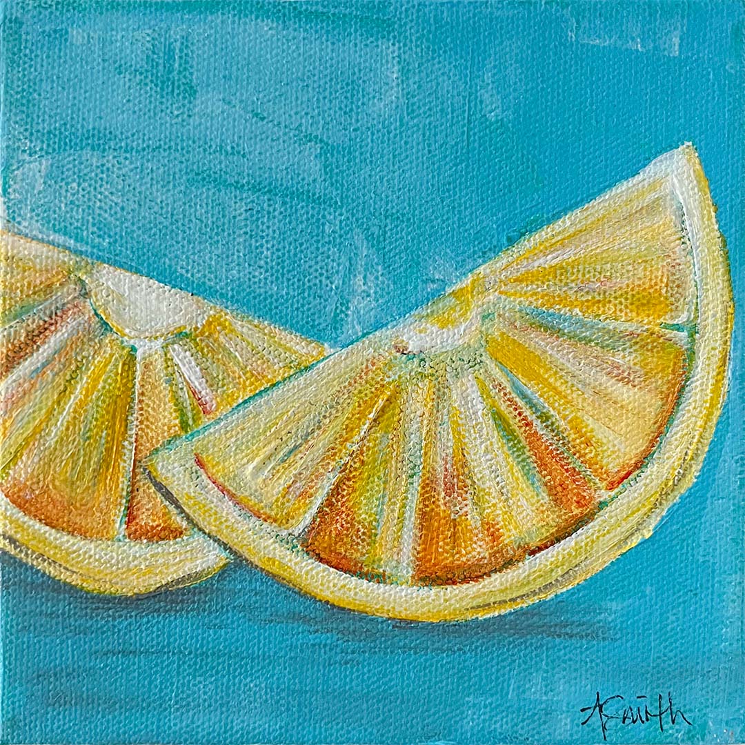 Lemon Slices Acrylic Painting, 6x6"