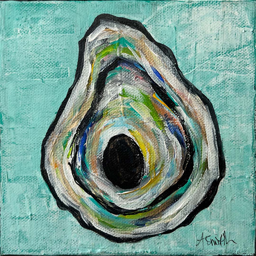 "Charlotte" Oyster Shell Acrylic Painting, 6x6"