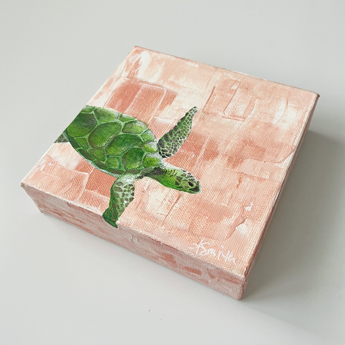 "Agatha" Sea Turtle Acrylic Painting, 6x6"