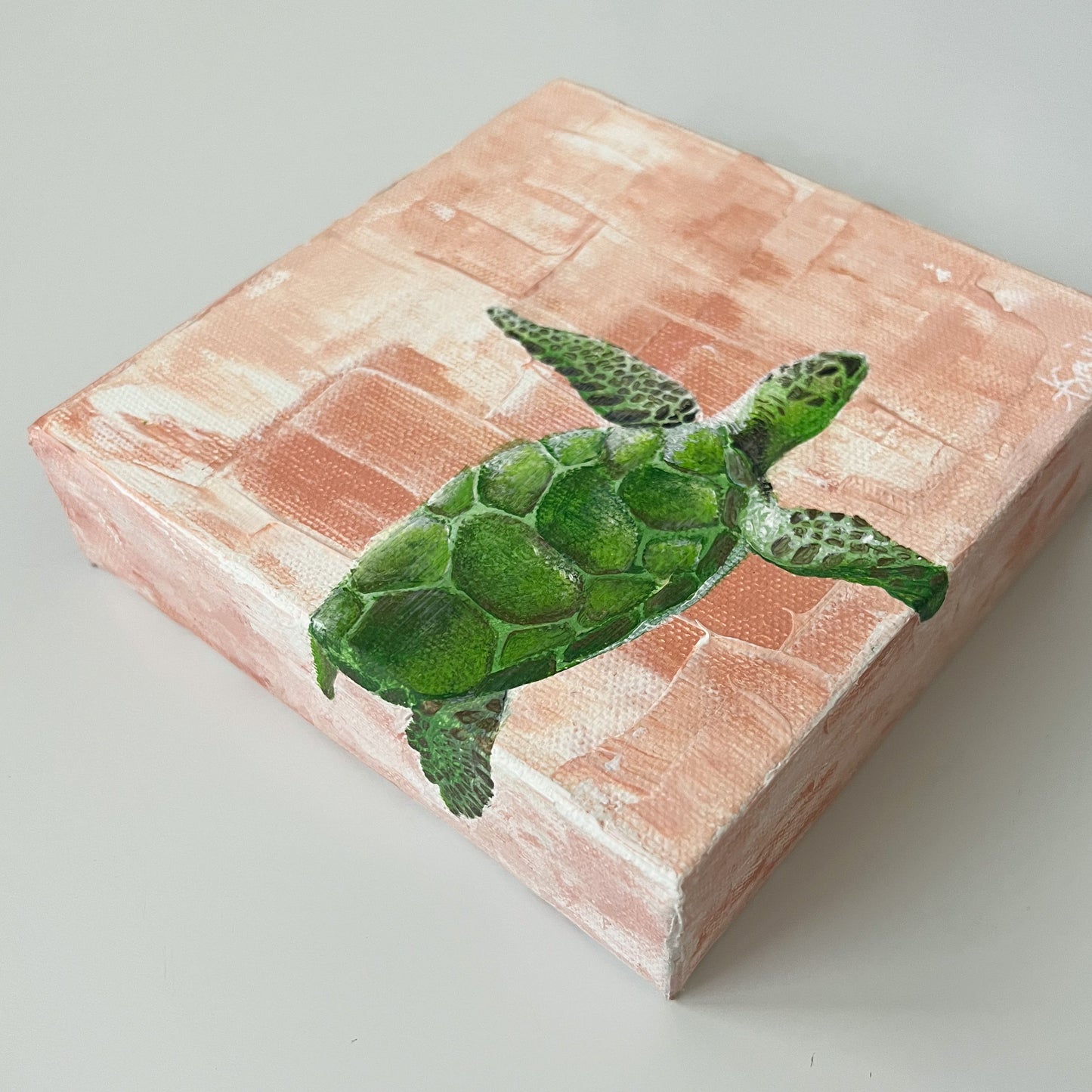 "Agatha" Sea Turtle Acrylic Painting, 6x6"