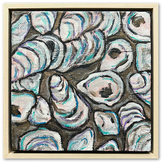 "On the Half Shell" Oyster Shell Acrylic Painting, 6x6"