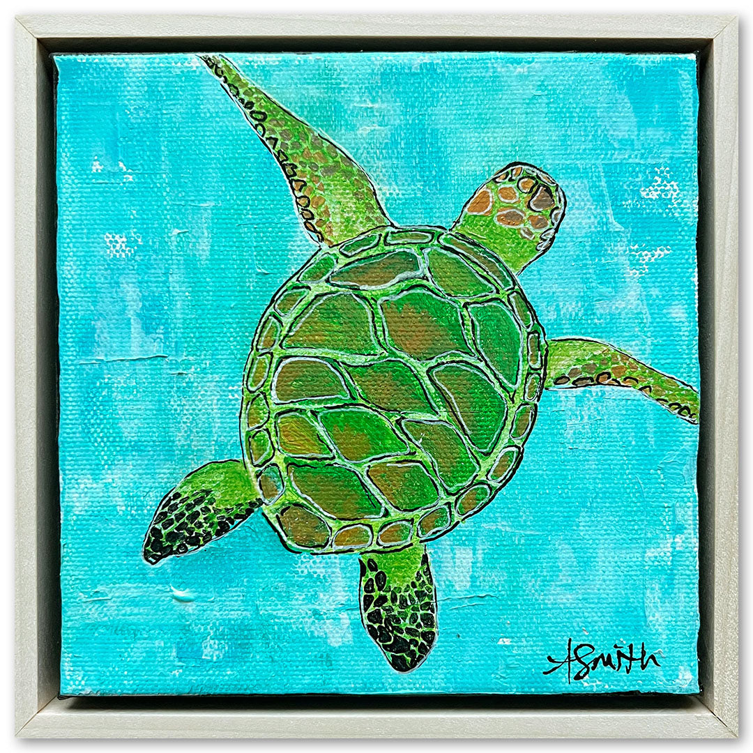 "Roald," Sea Turtle Acrylic Painting, 6x6"
