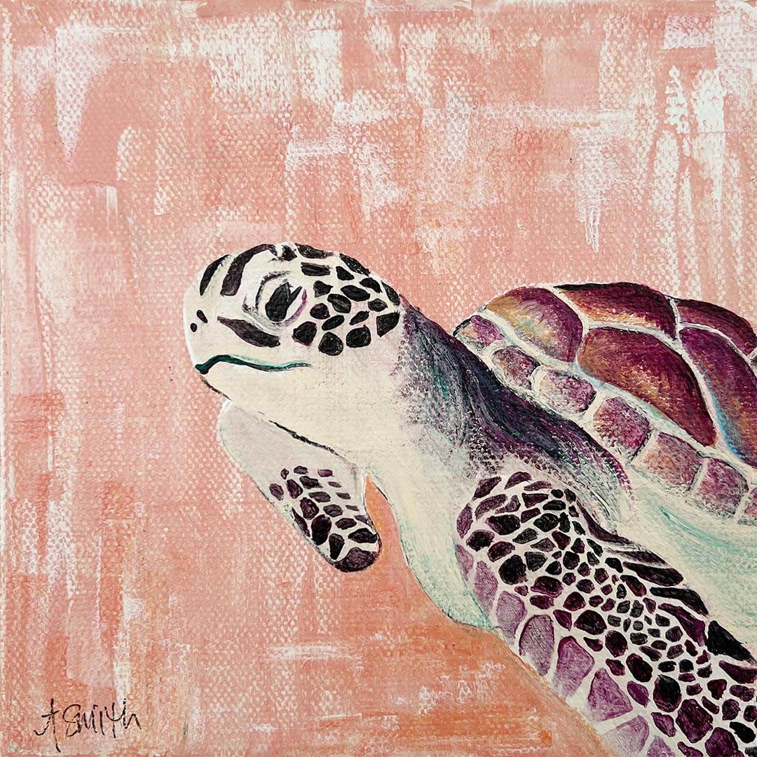 "Jane" Sea Turtle Acrylic Painting, 6x6"