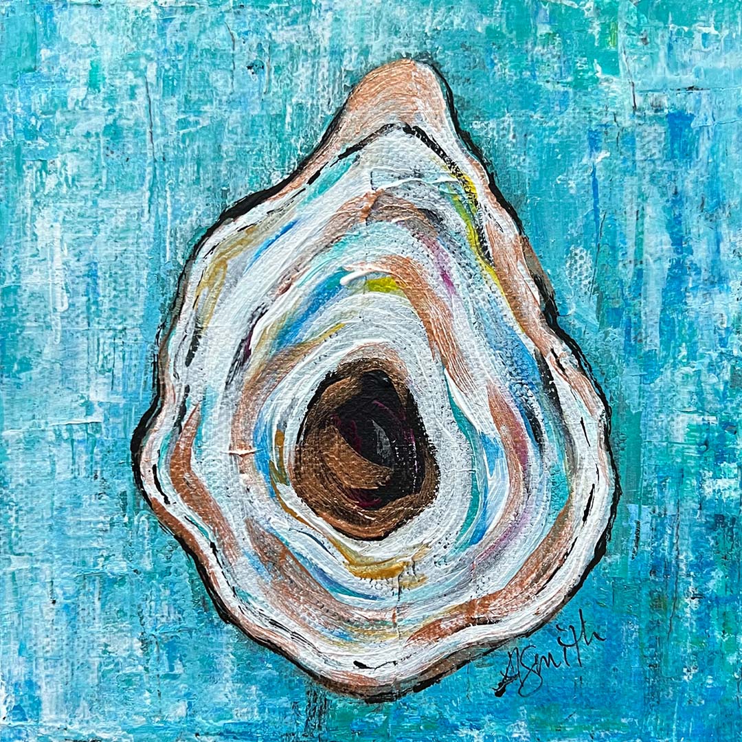 "Halle" Oyster Shell Acrylic Painting, 6x6"