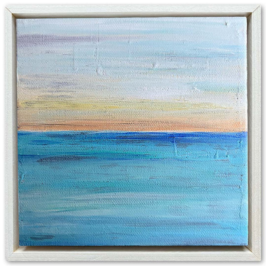 "Shoreline Sunrise" Oyster Shell Acrylic Painting, 6x6"
