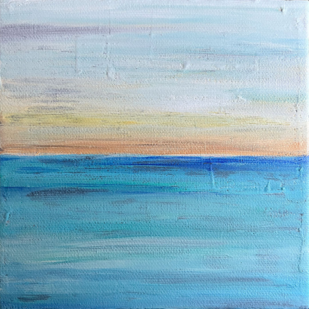 "Shoreline Sunrise" Oyster Shell Acrylic Painting, 6x6"