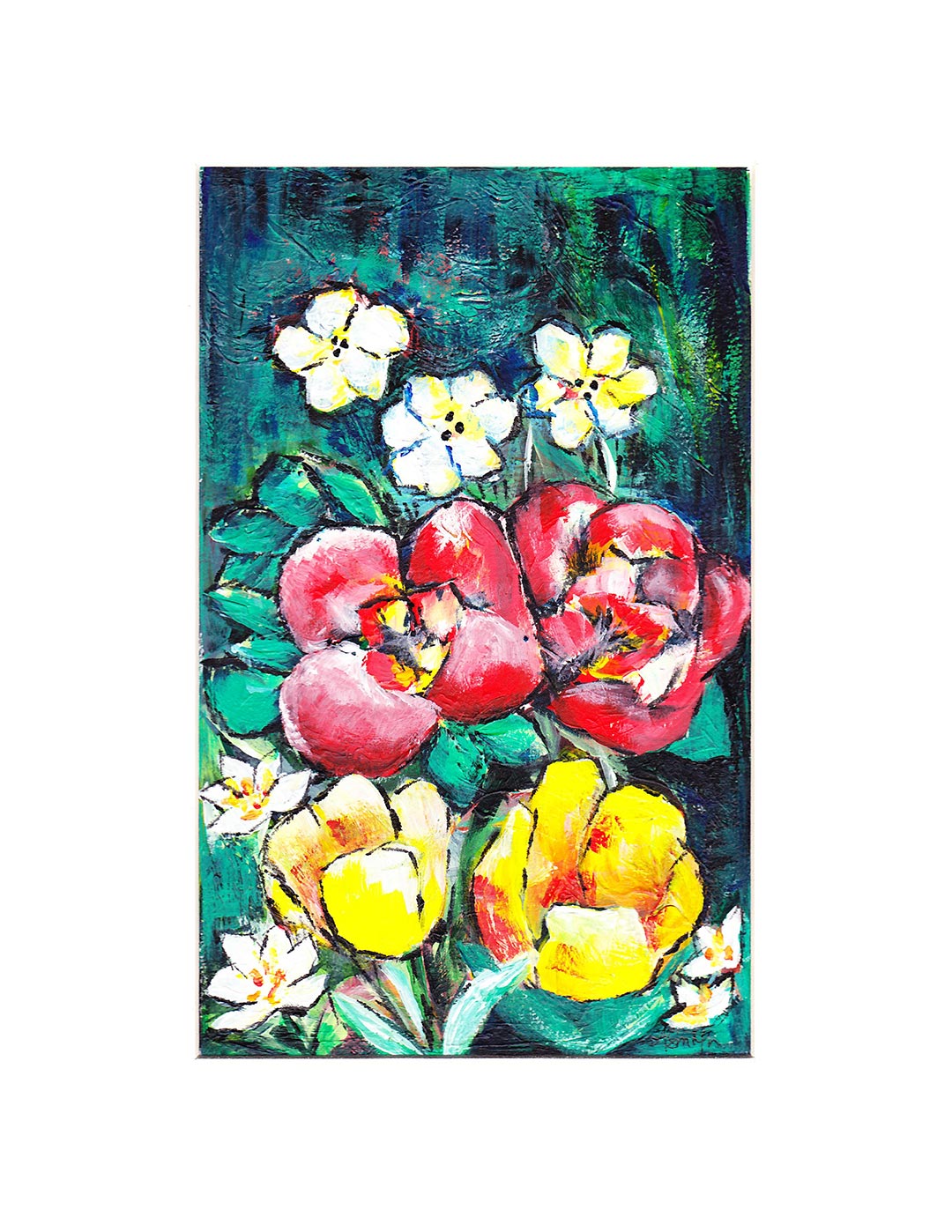 Daffodils, Begonias & Tulips, 5x8" Acrylic Painting - Original Art by Andrea Smith