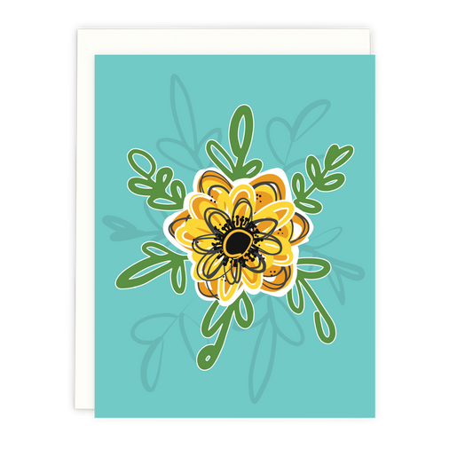 Teal Floral Note Card