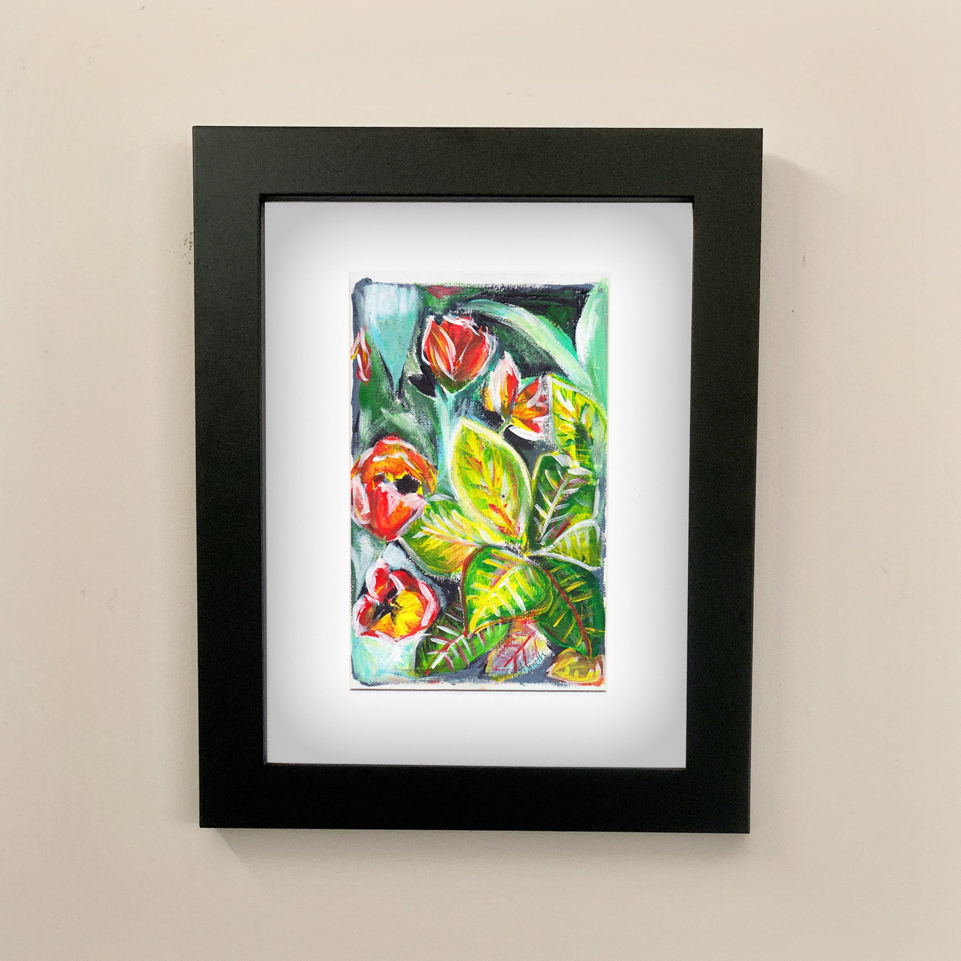 Tulips & Crotons, 5x8" Acrylic Painting - Original Art by Andrea Smith