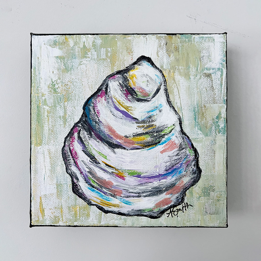 "Ophelia" Oyster Shell Acrylic Painting, 6x6"